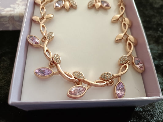 Avon Gold Coloured Leaf Necklace and Earring Set