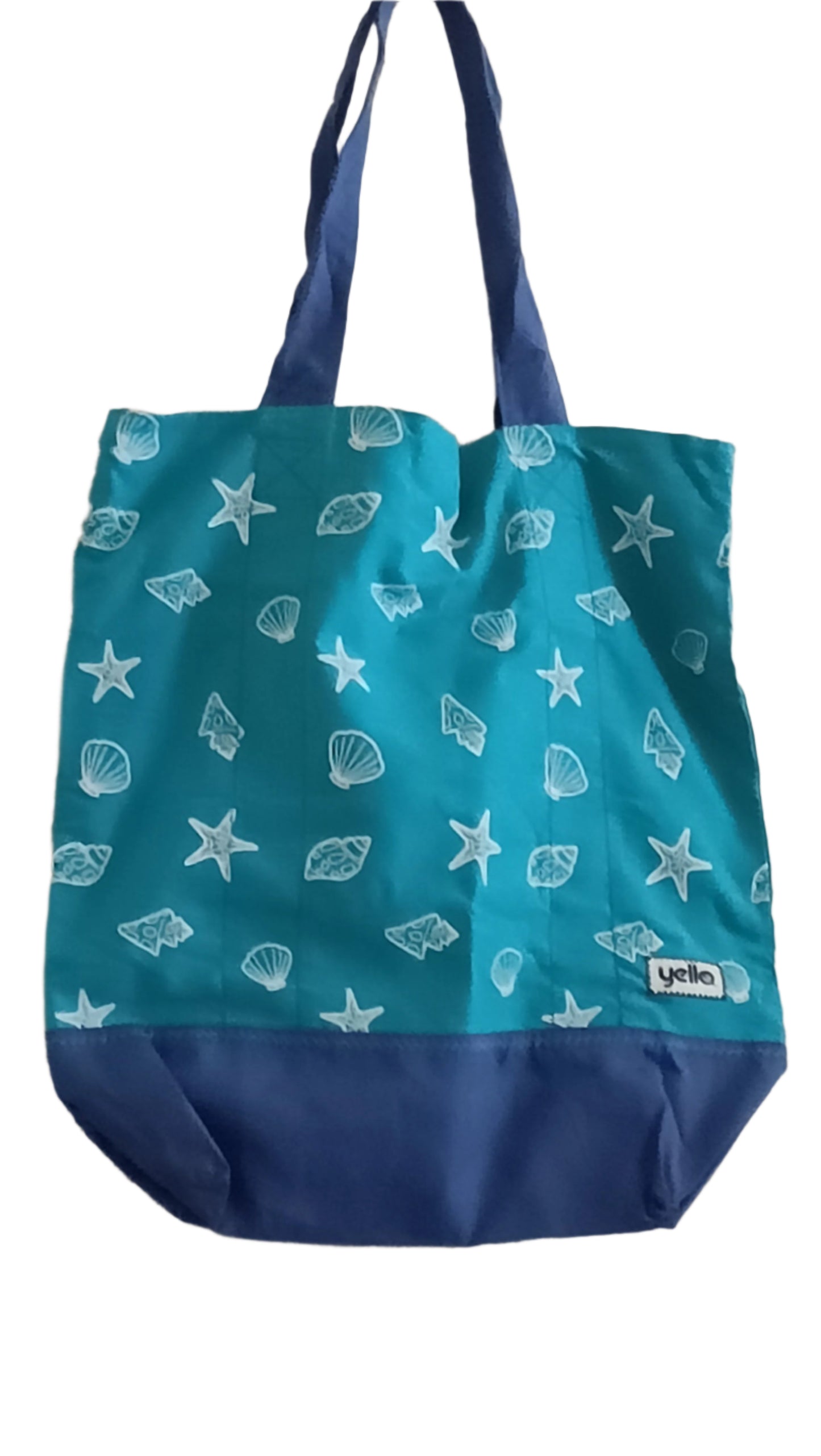 Green and Blue Beach Bag with Shell Design