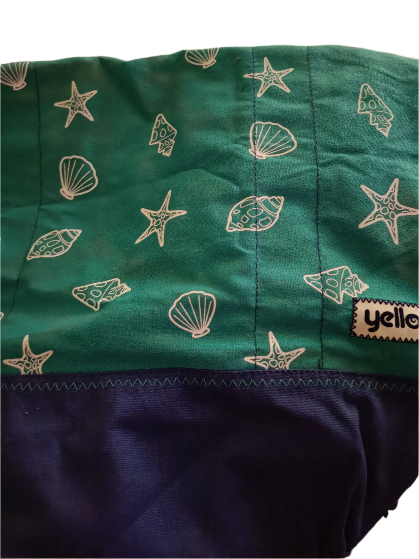 Green and Blue Beach Bag with Shell Design
