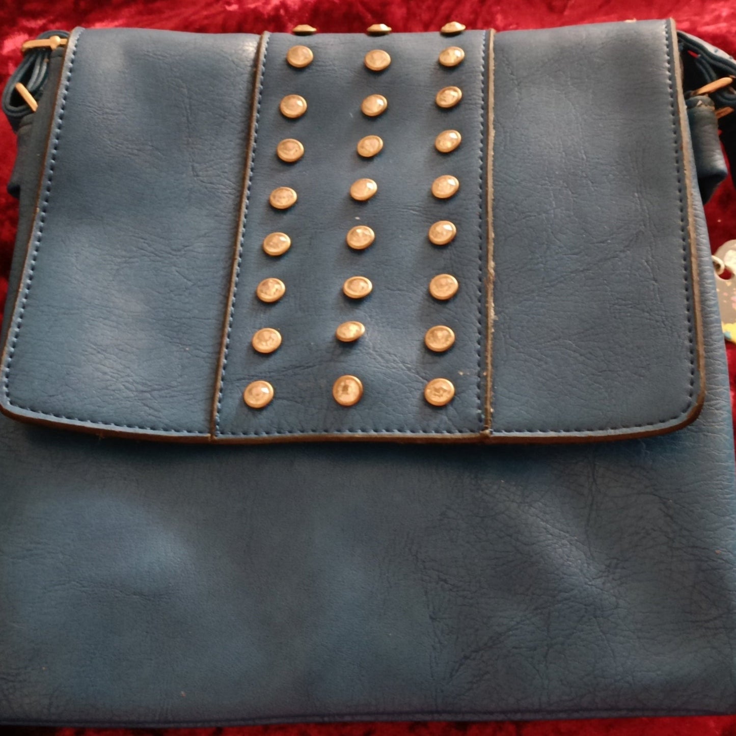 Denim Colour Shoulder Bag with Stud Gem Detail