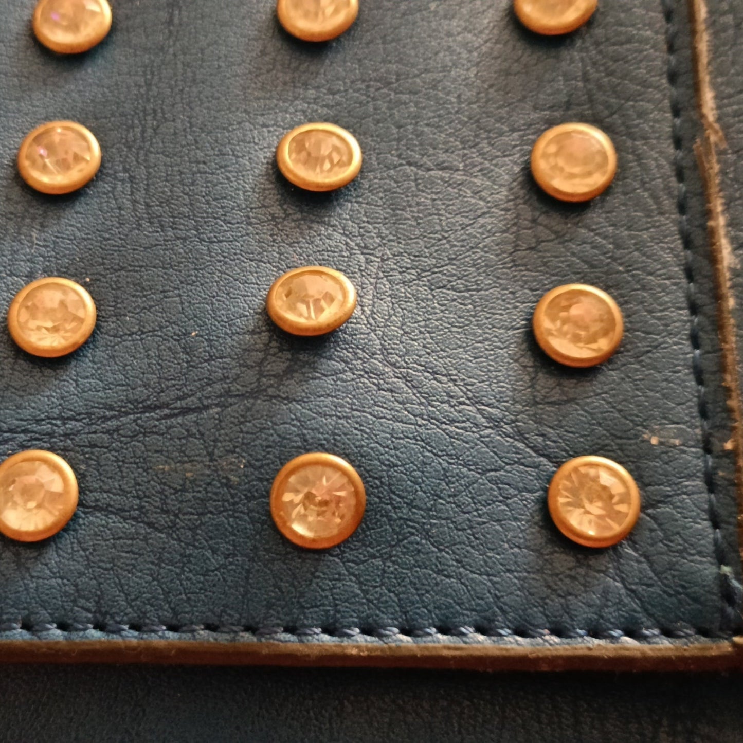 Denim Colour Shoulder Bag with Stud Gem Detail