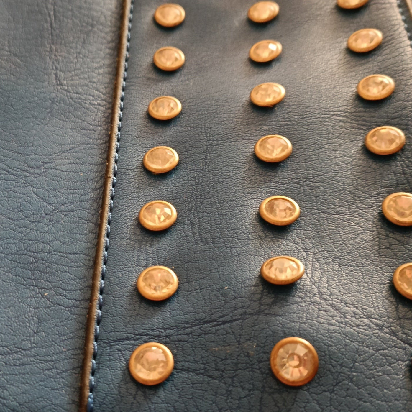 Denim Colour Shoulder Bag with Stud Gem Detail