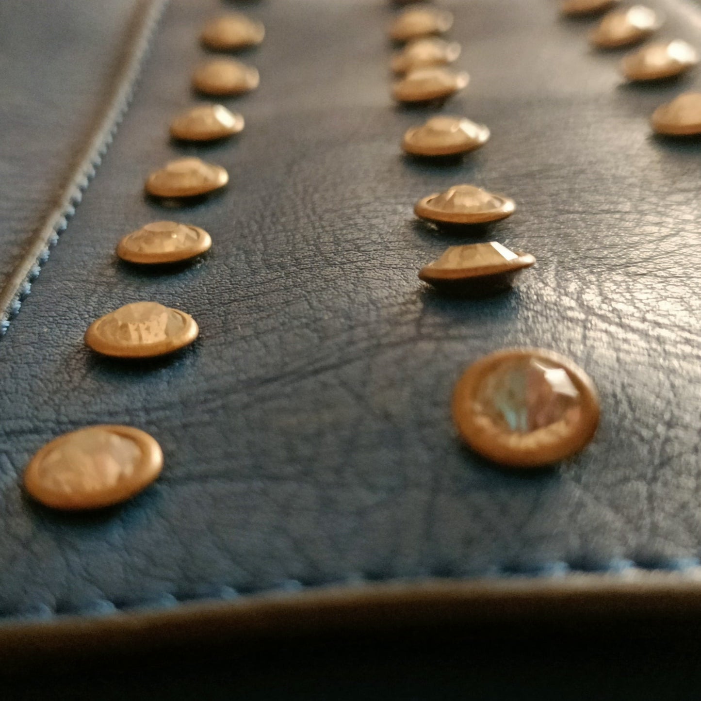 Denim Colour Shoulder Bag with Stud Gem Detail