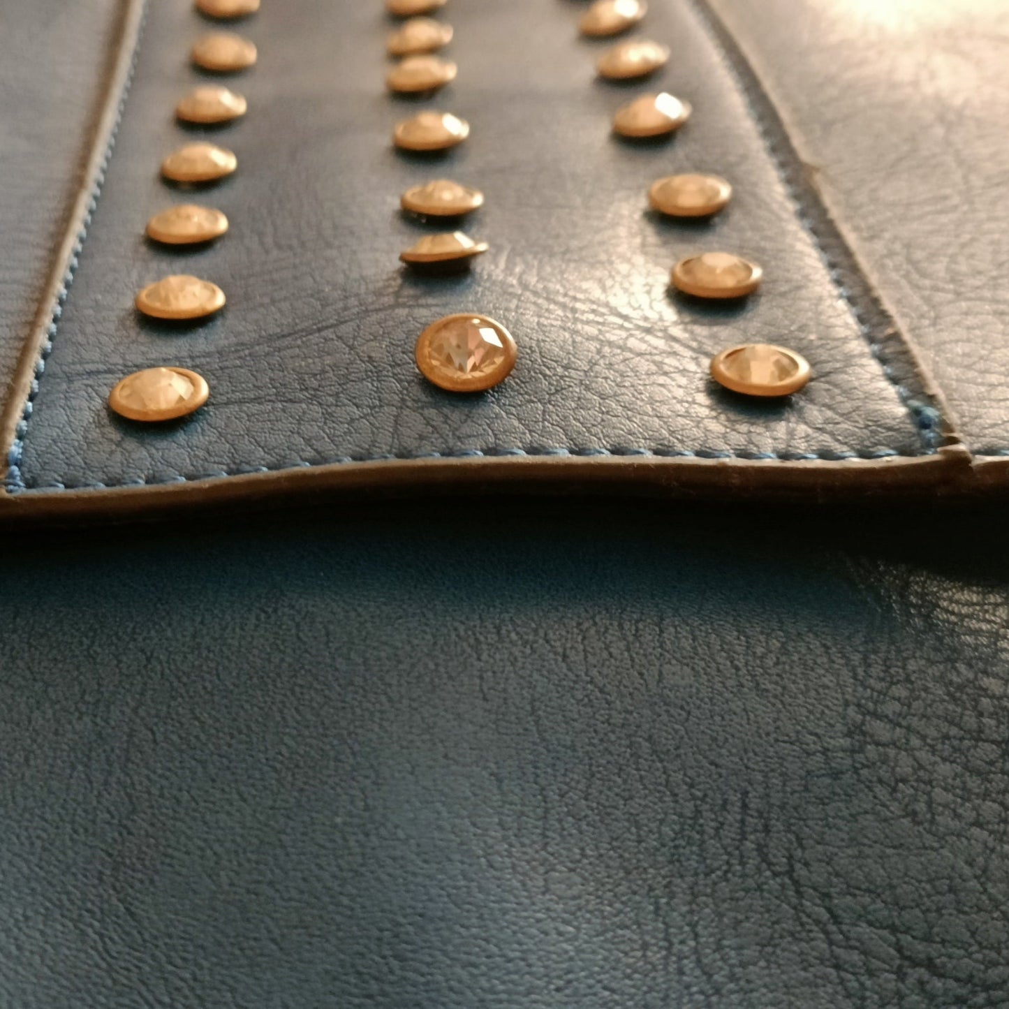 Denim Colour Shoulder Bag with Stud Gem Detail