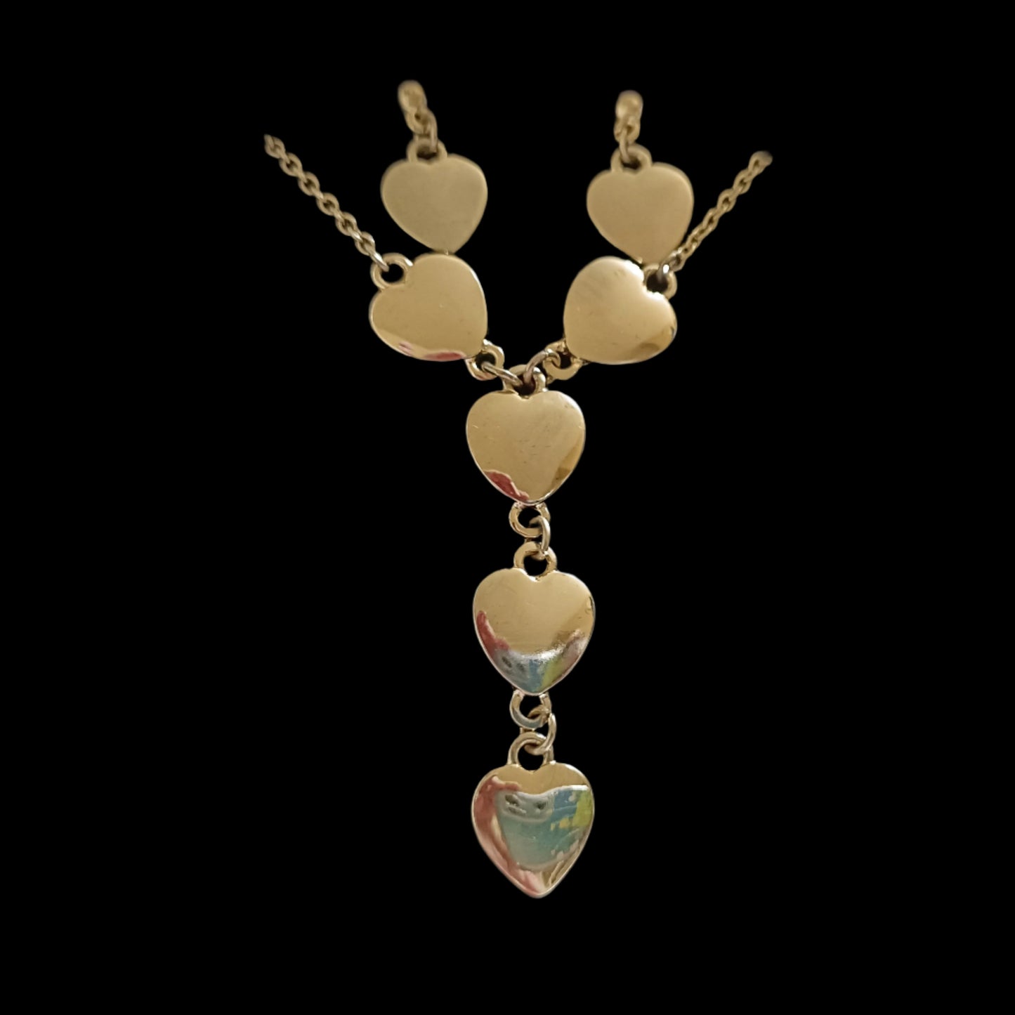 Gold Coloured Heart Drop Y Shaped Necklace and Earrings Set