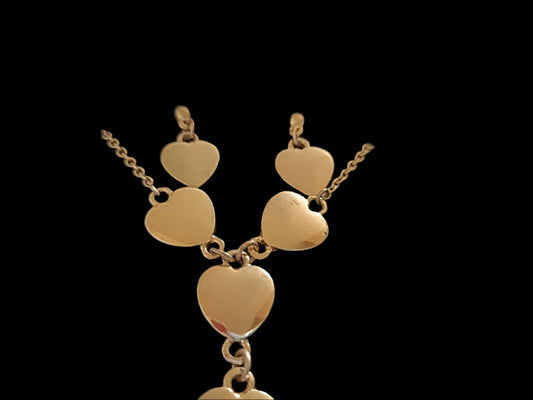 Gold Coloured Heart Drop Y Shaped Necklace and Earrings Set