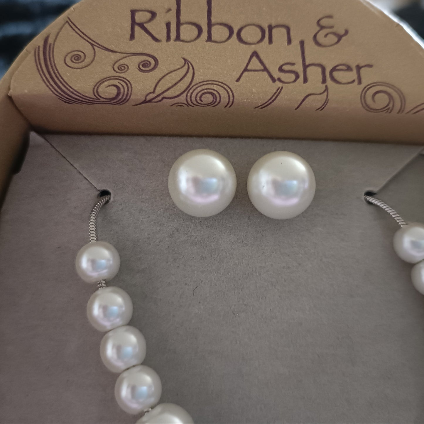 Ribbon & Asher Faux Pearl Necklace and Earring Set