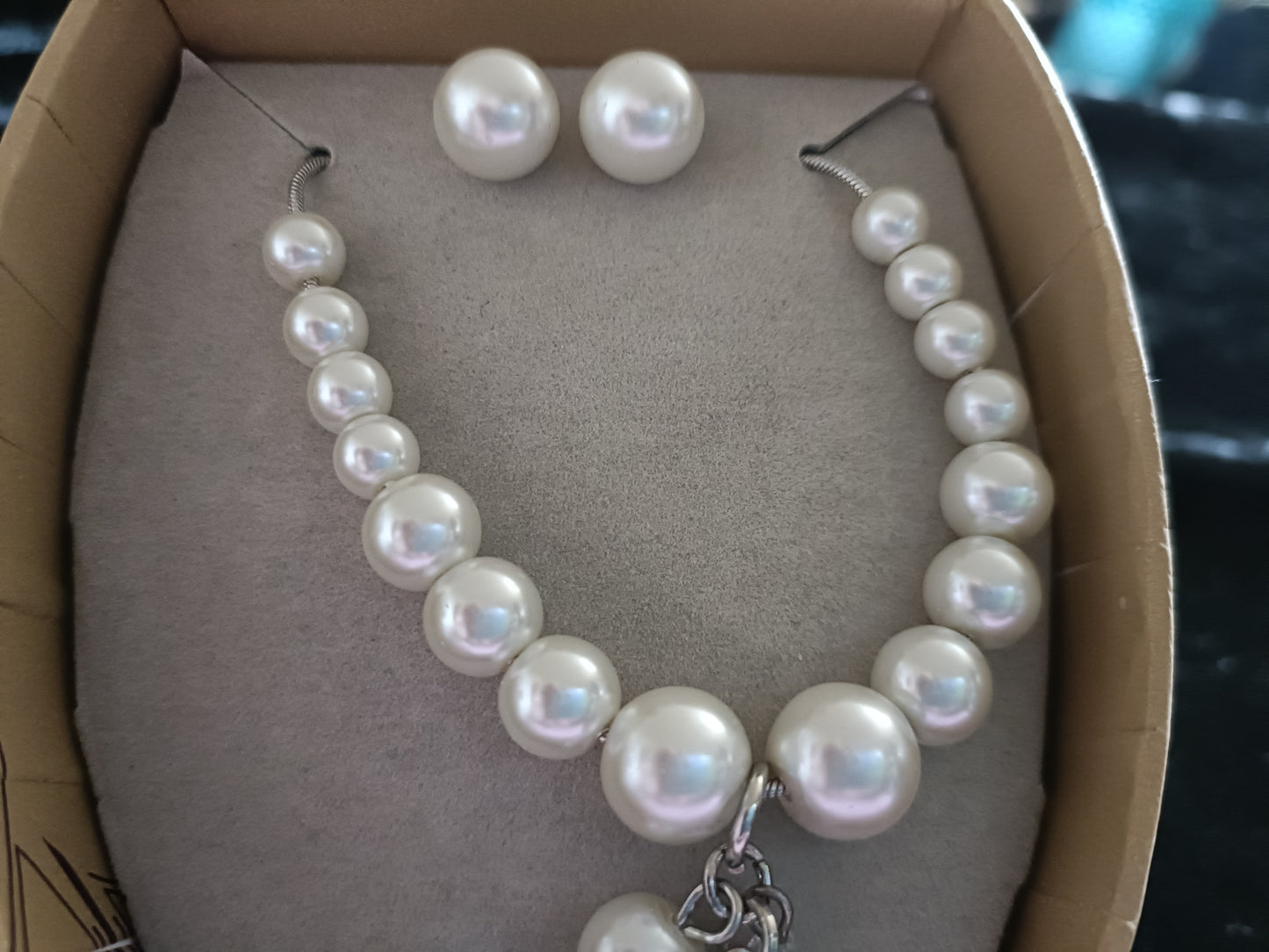 Ribbon & Asher Faux Pearl Necklace and Earring Set