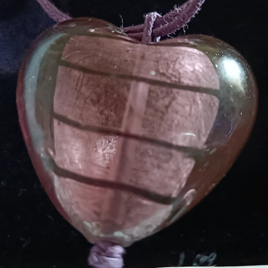 Purple Chunky Glass Heart Long Pendant