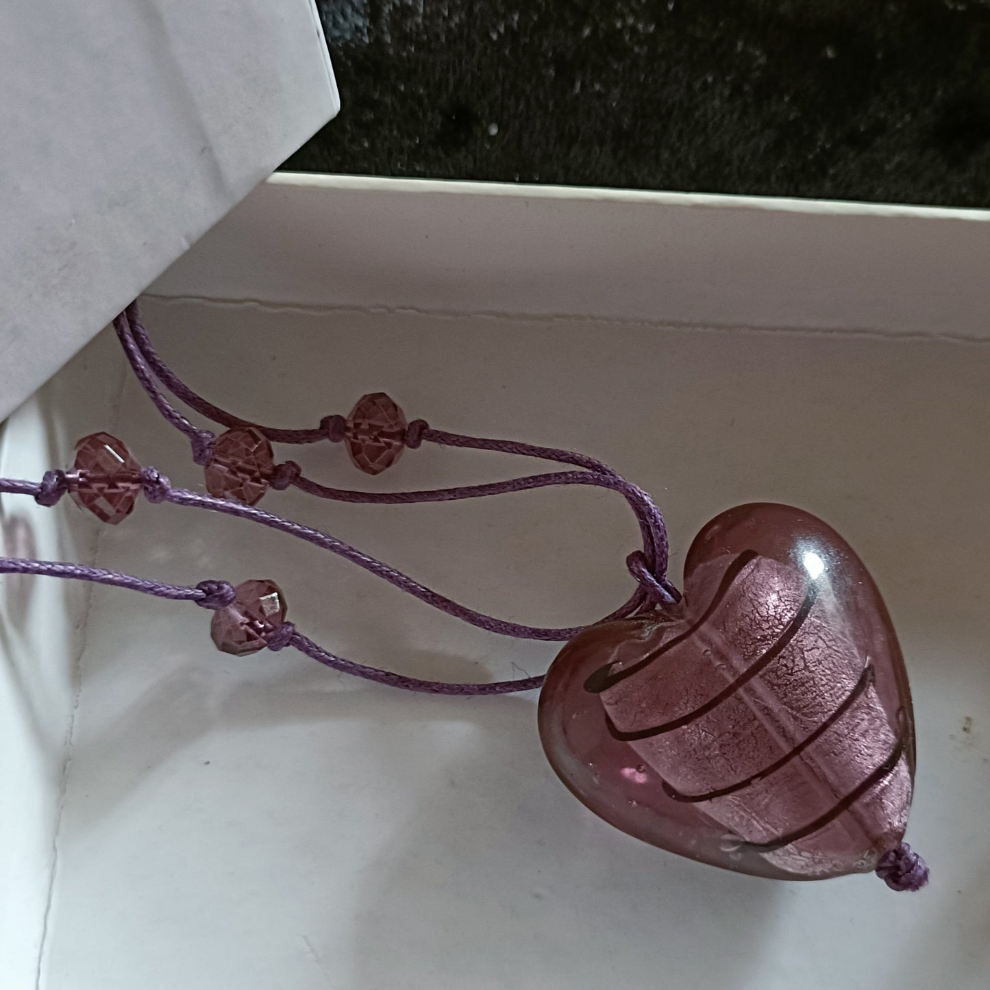 Purple Chunky Glass Heart Long Pendant