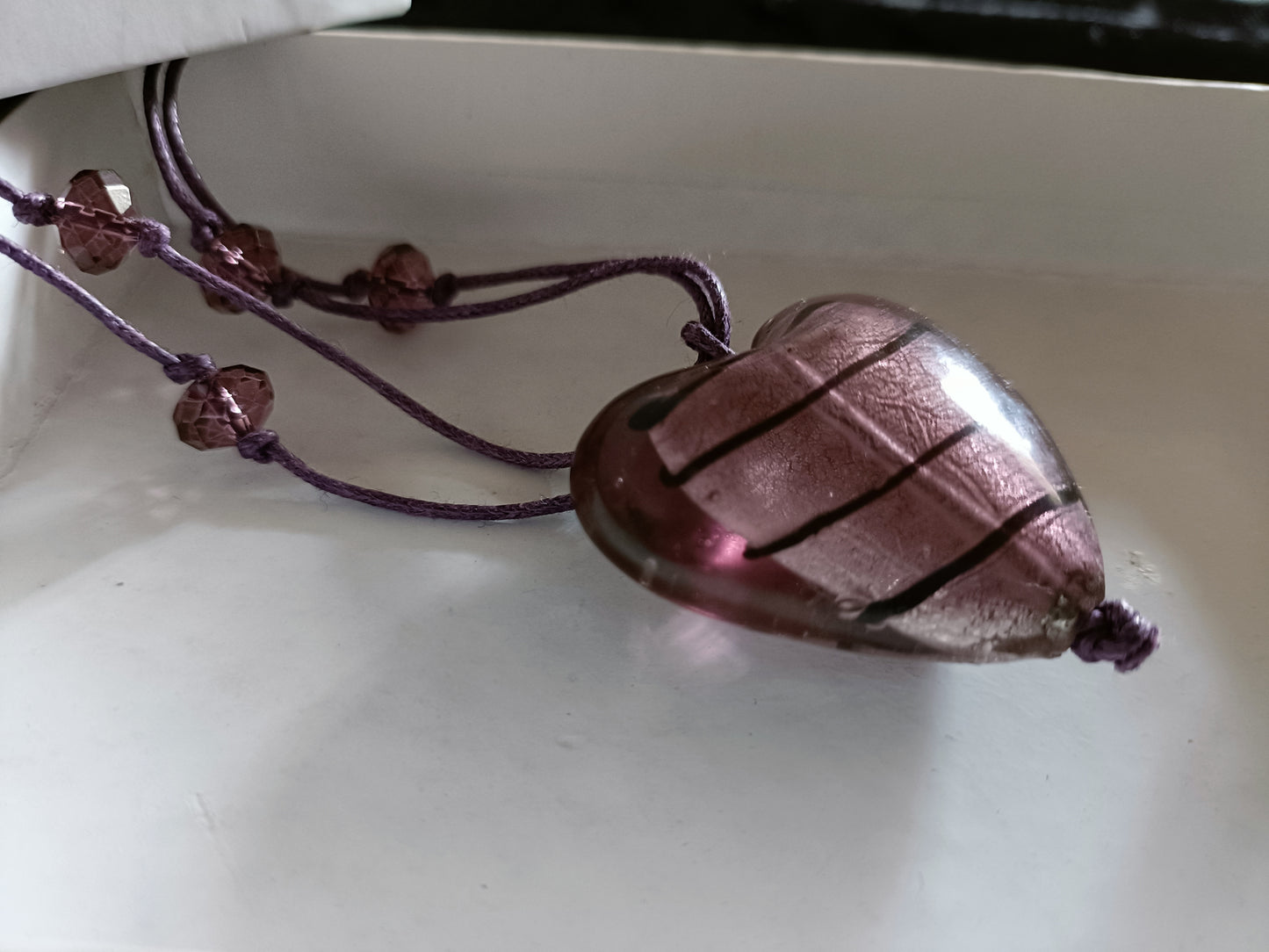 Purple Chunky Glass Heart Long Pendant
