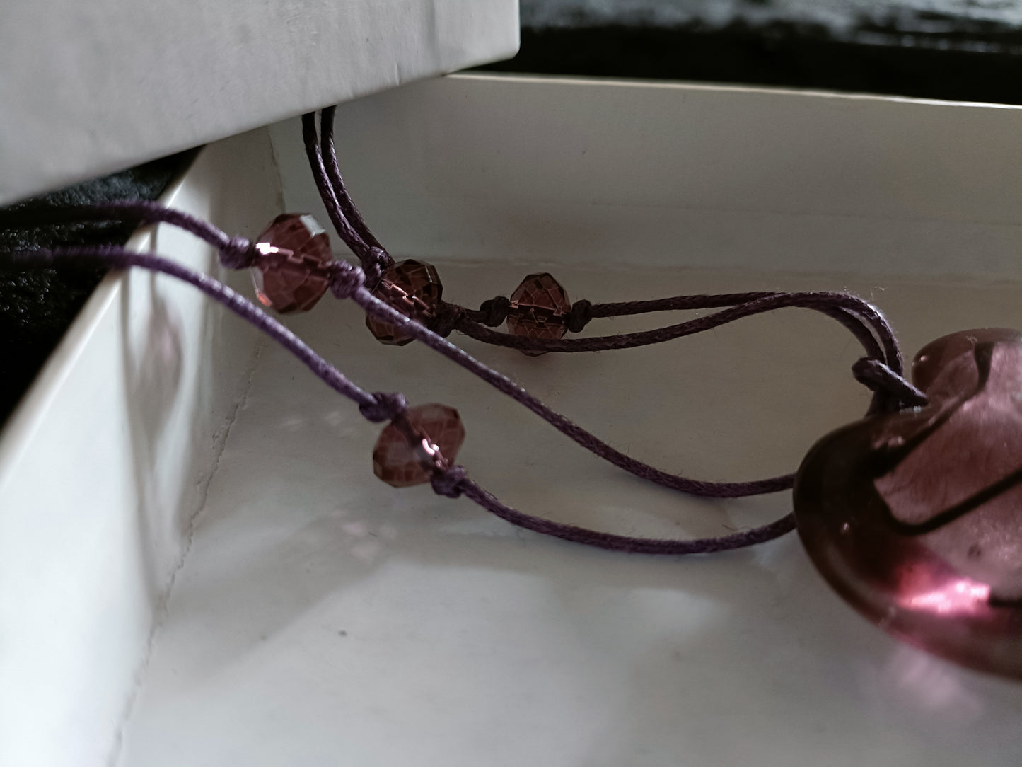 Purple Chunky Glass Heart Long Pendant