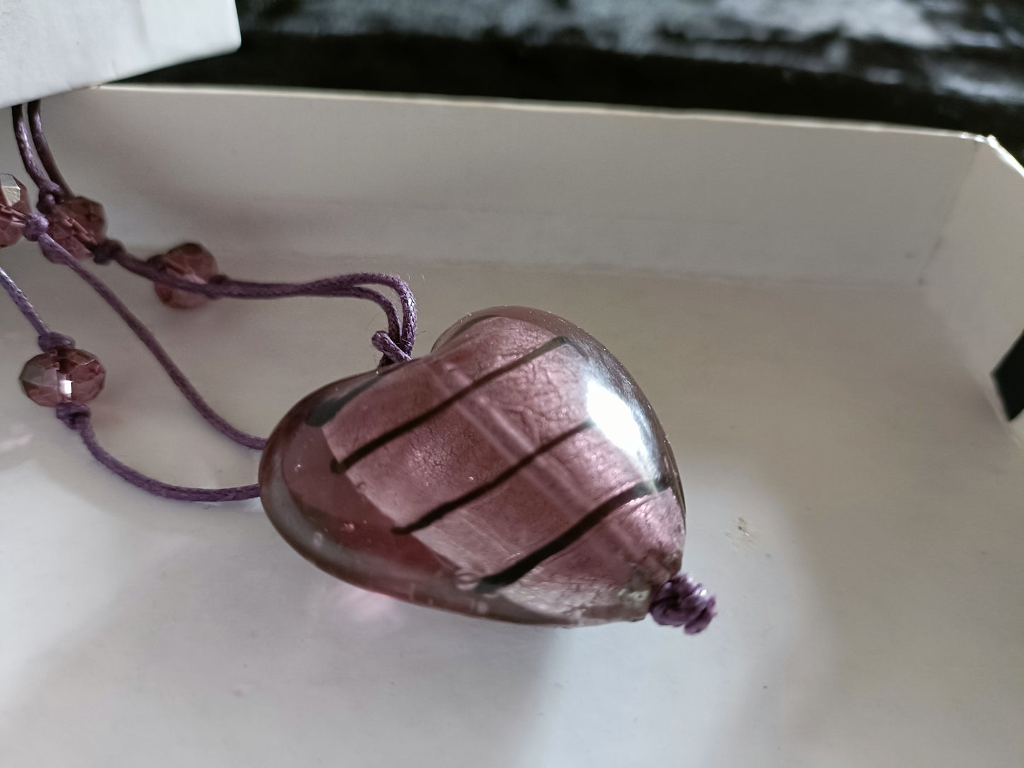Purple Chunky Glass Heart Long Pendant