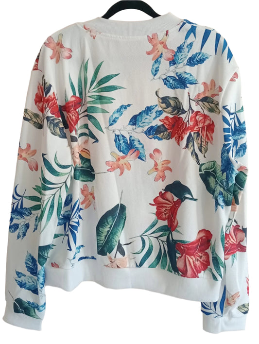 Tropical Flower Print Bomber Style Jacket