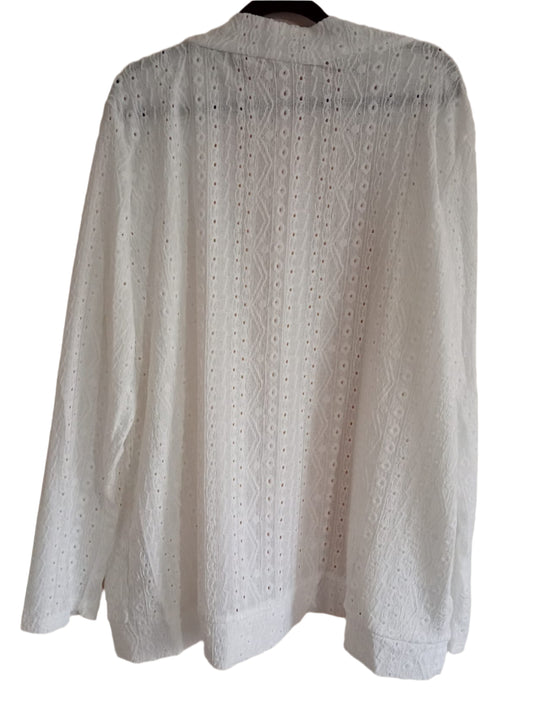 Eyelet Embroidery Long Sleeve Open Front Cardigan with Frill bottom