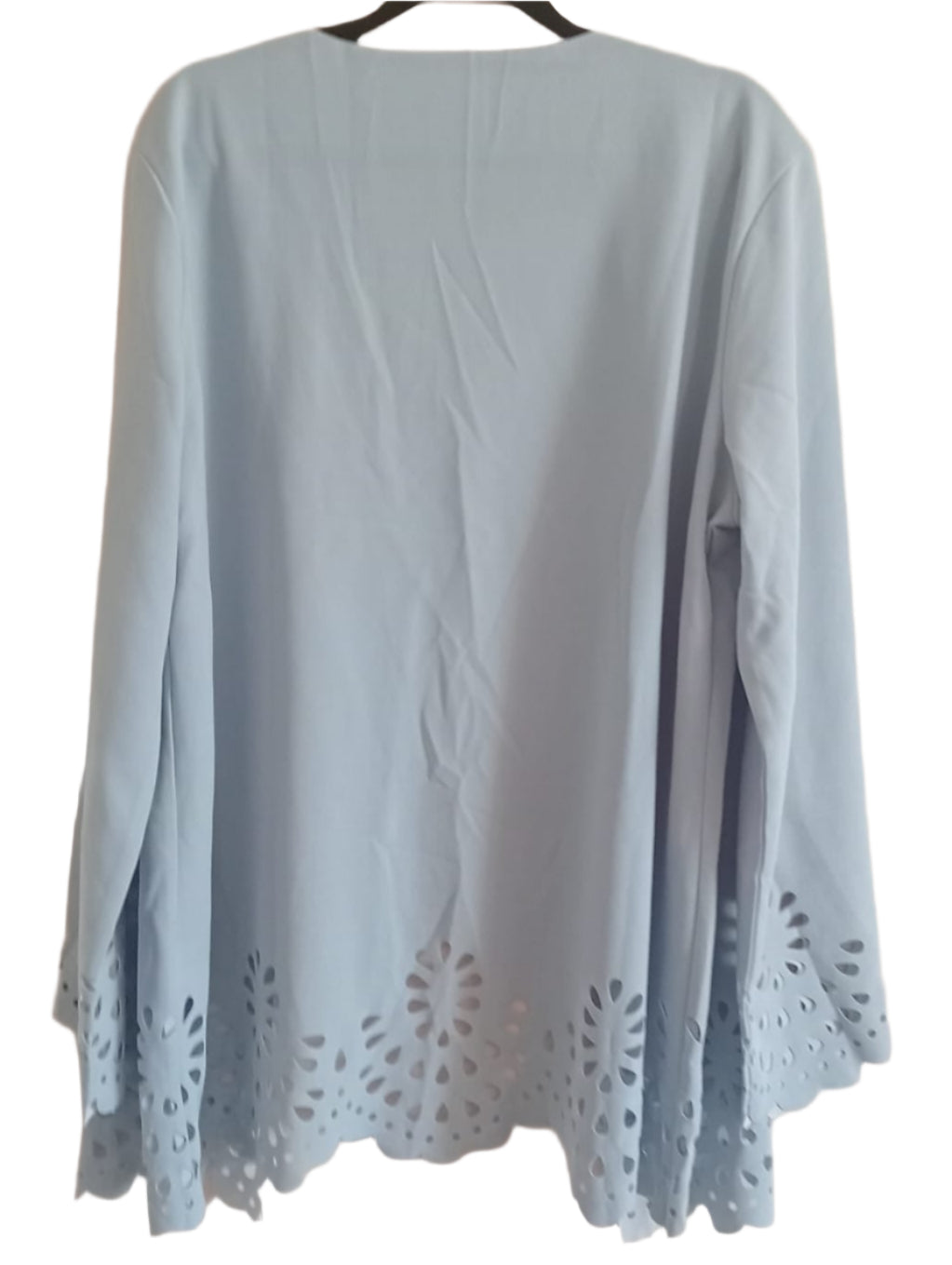 Blue Open Front Jacket with Eyelet Lace Hem