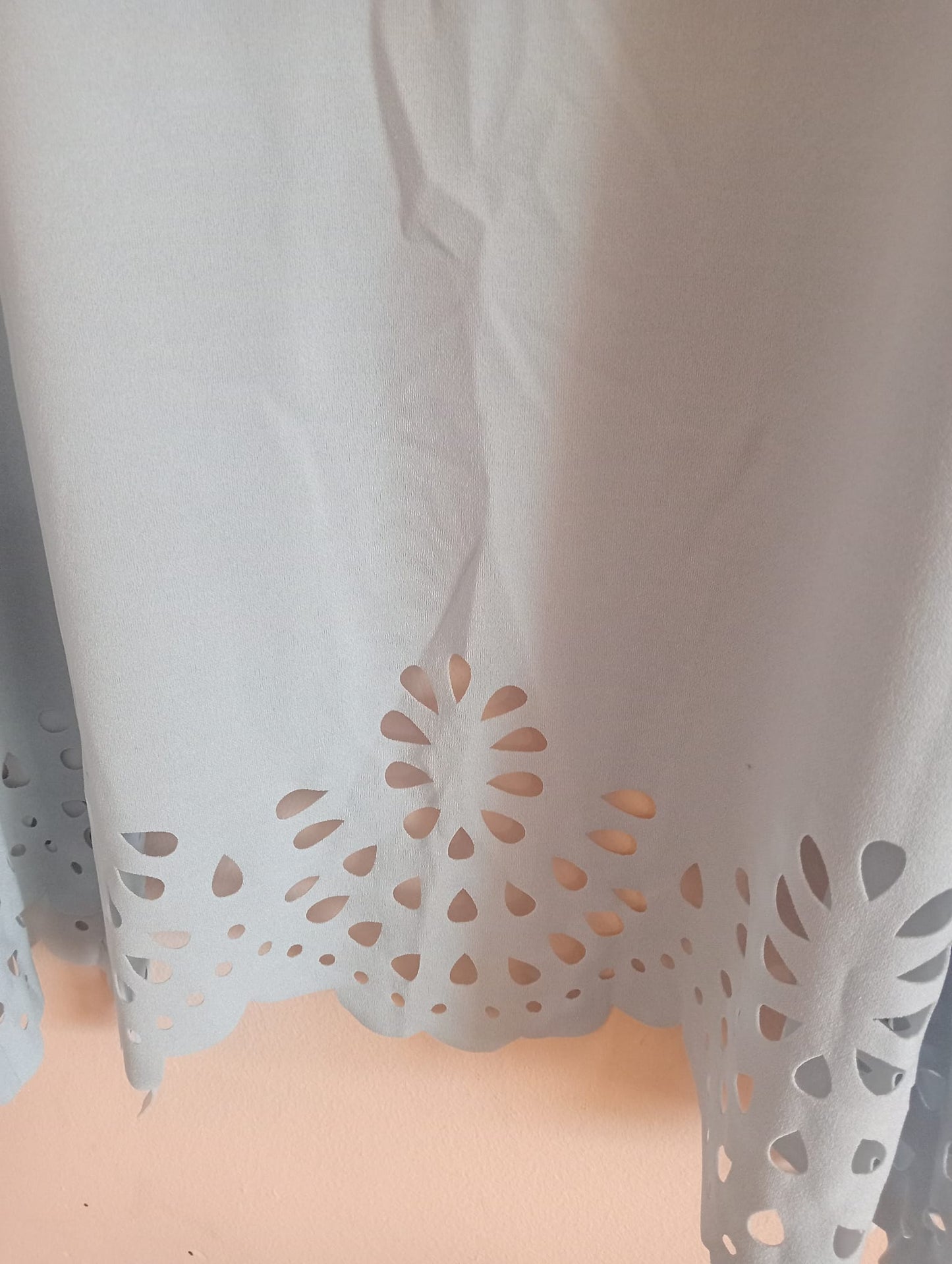 Blue Open Front Jacket with Eyelet Lace Hem