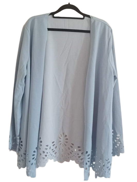 Blue Open Front Jacket with Eyelet Lace Hem