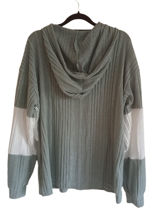 Green and White Block Striped Hoodie