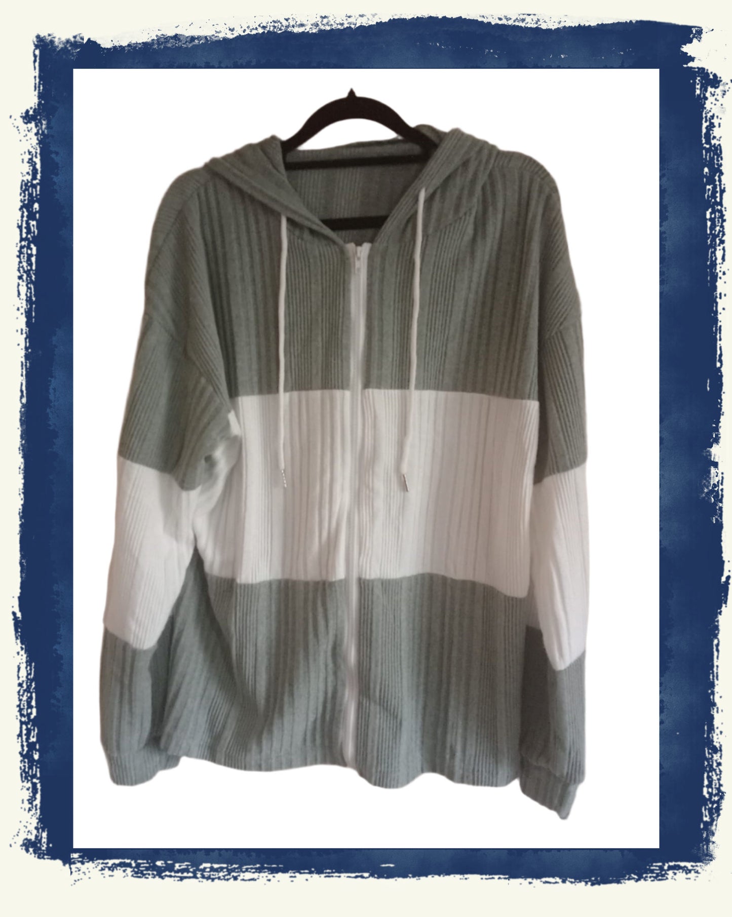 Green and White Block Striped Hoodie