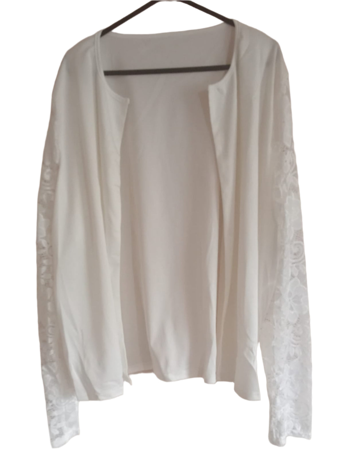 Off White Open Front Cardigan/Jacket with Lace Sleeves