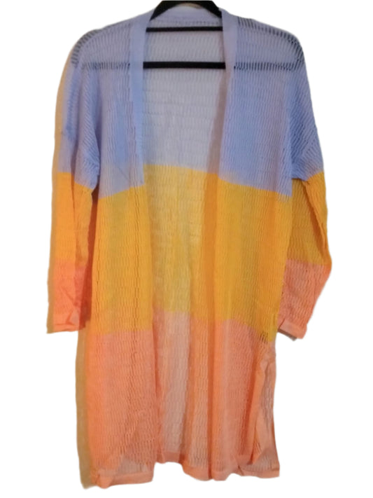 Multi Colour Block Stripe Open Knit Long Cardigan