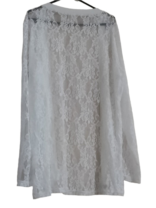 White Lace Floral Design Open Front Cardigan