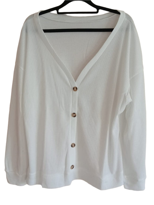 White Button Through Waffle Cardigan