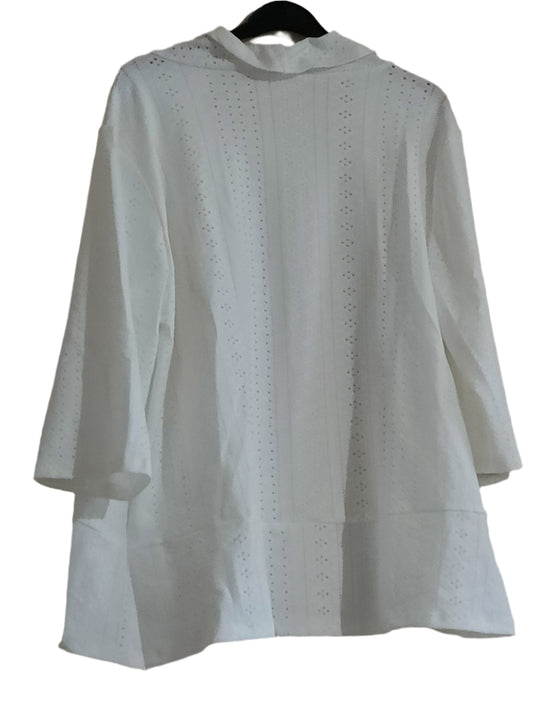 Off White Eyelet Embroidery Long Sleeve Open Front Jacket/Cardigan