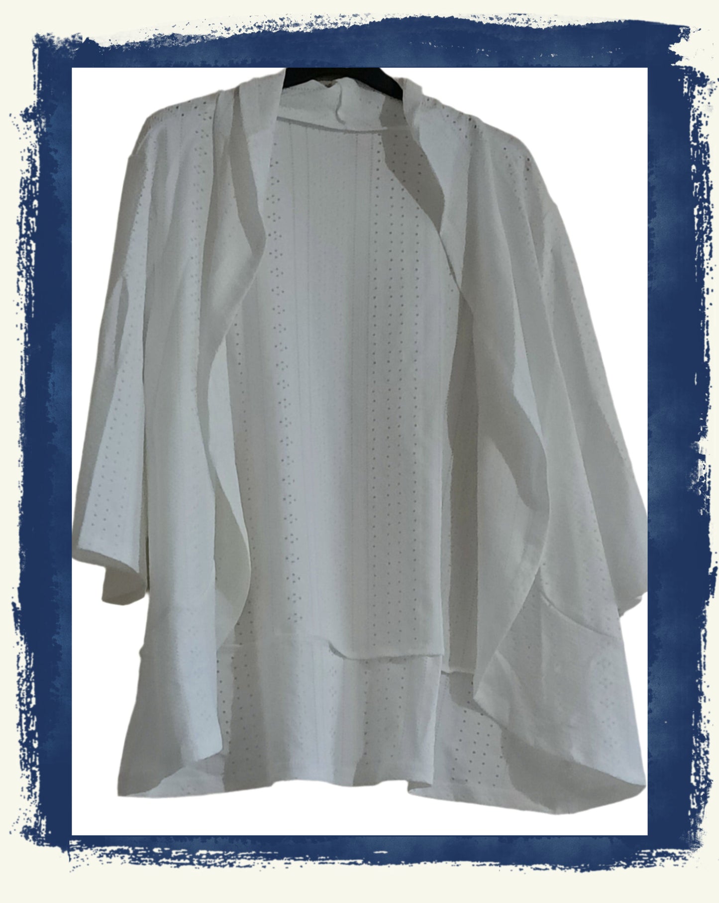 Off White Eyelet Embroidery Long Sleeve Open Front Jacket/Cardigan
