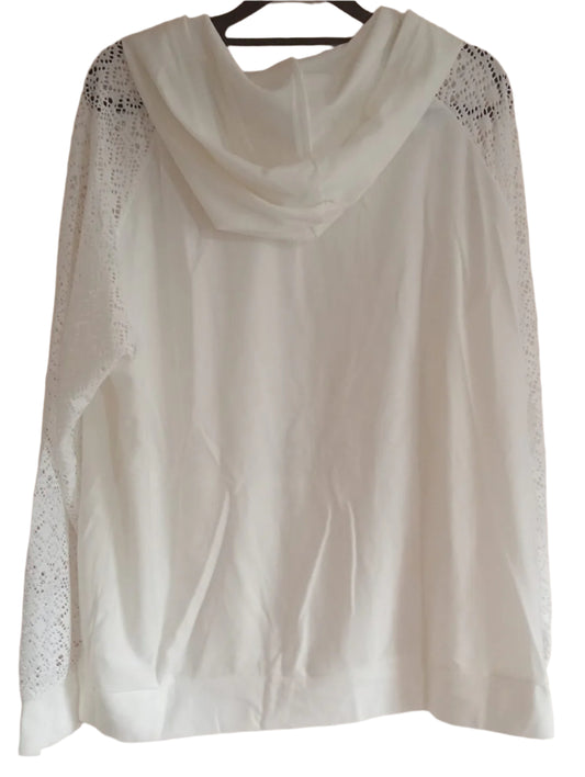 Cream Velvet Hoodie with Lace Sleeves and Pocket