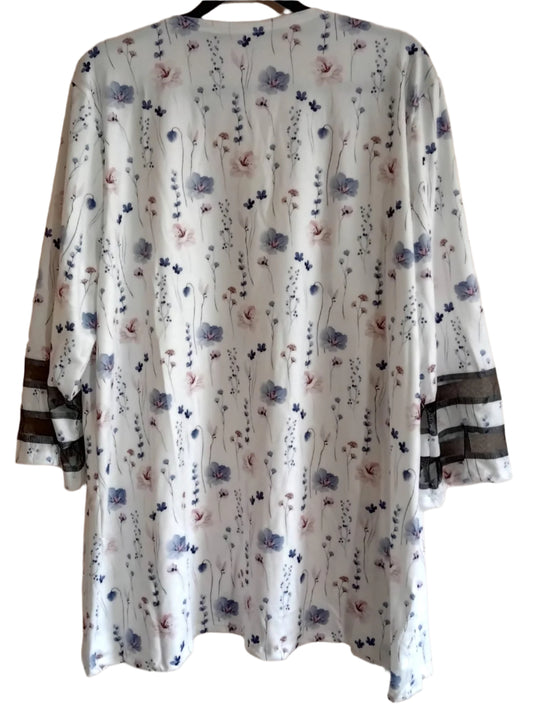 Lightweight Floral Open Front Jacket with Mesh Detail on Sleeves