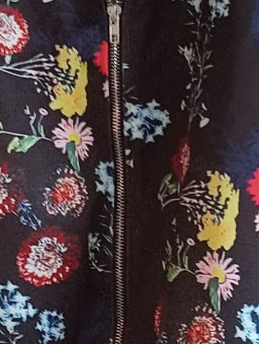 Black Floral Zip Up Bomber Style Jacket