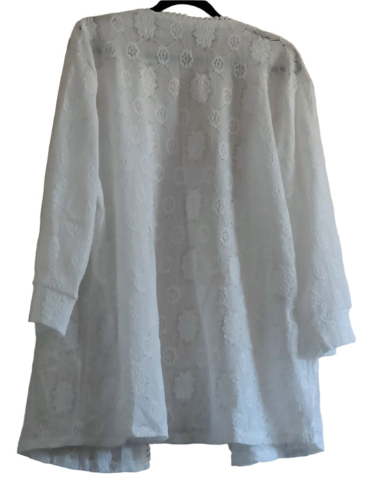White Floral Lace Open Front Cardigan with Dot Lace Trim