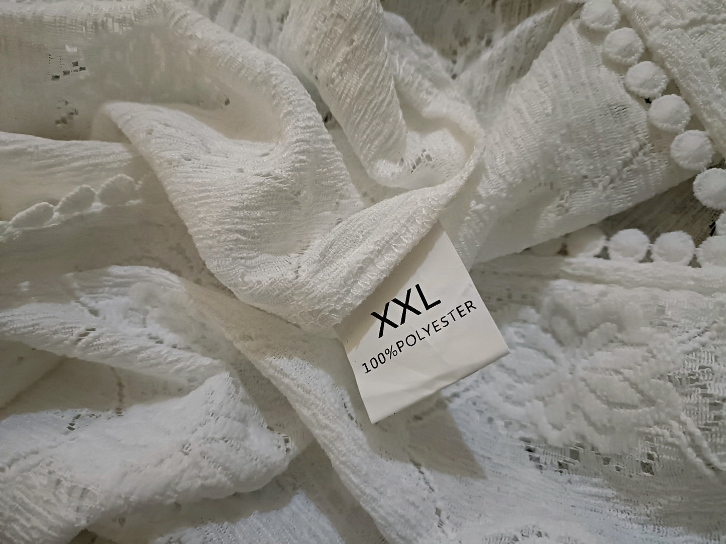 White Floral Lace Open Front Cardigan with Dot Lace Trim