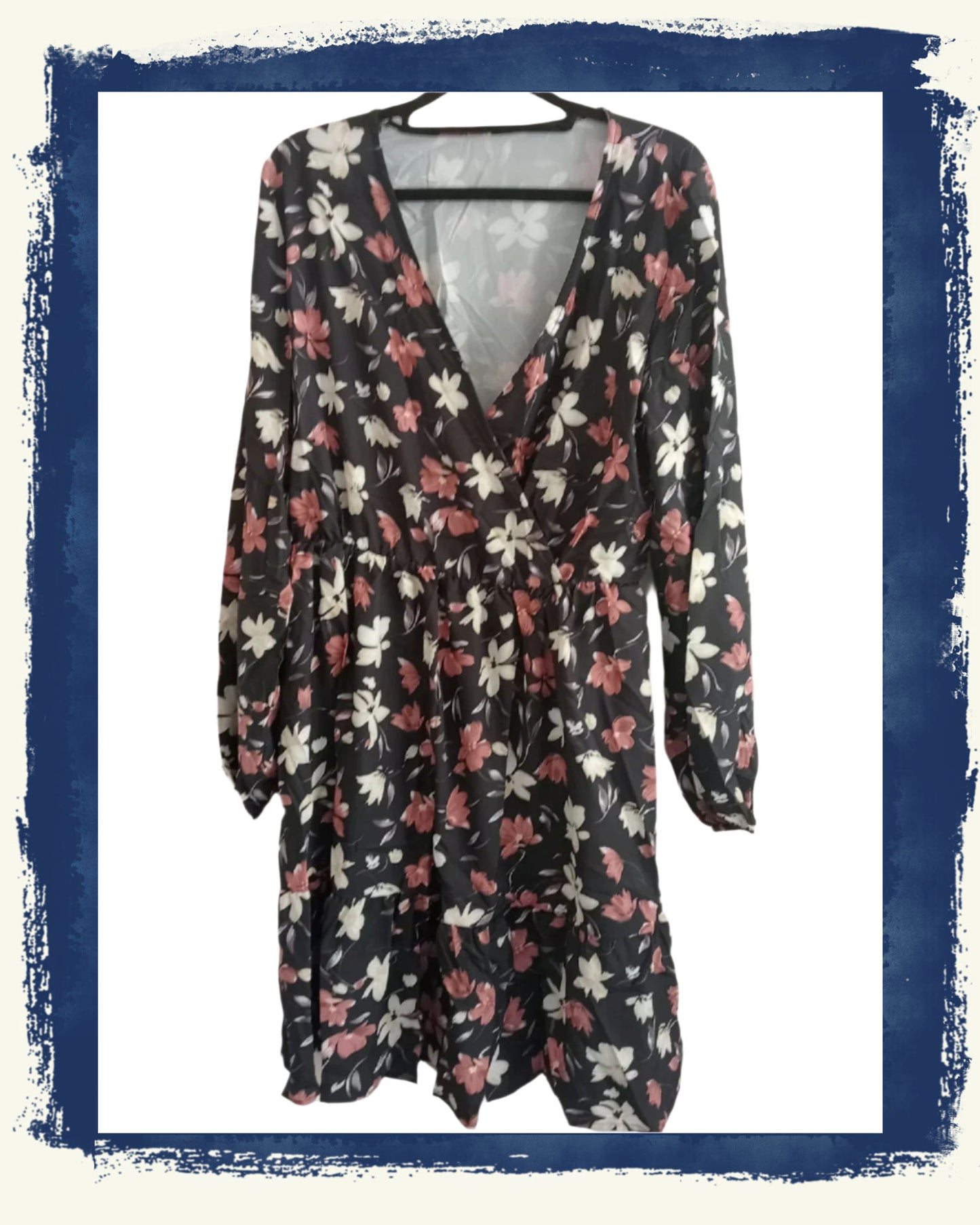 Black Floral Dress with Frill Hem