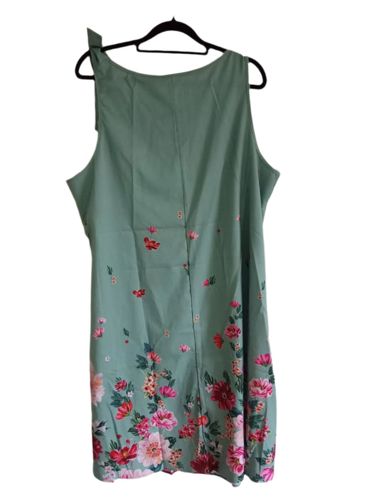 Green Floral Lace Edged Asymmetric Mid length Dress