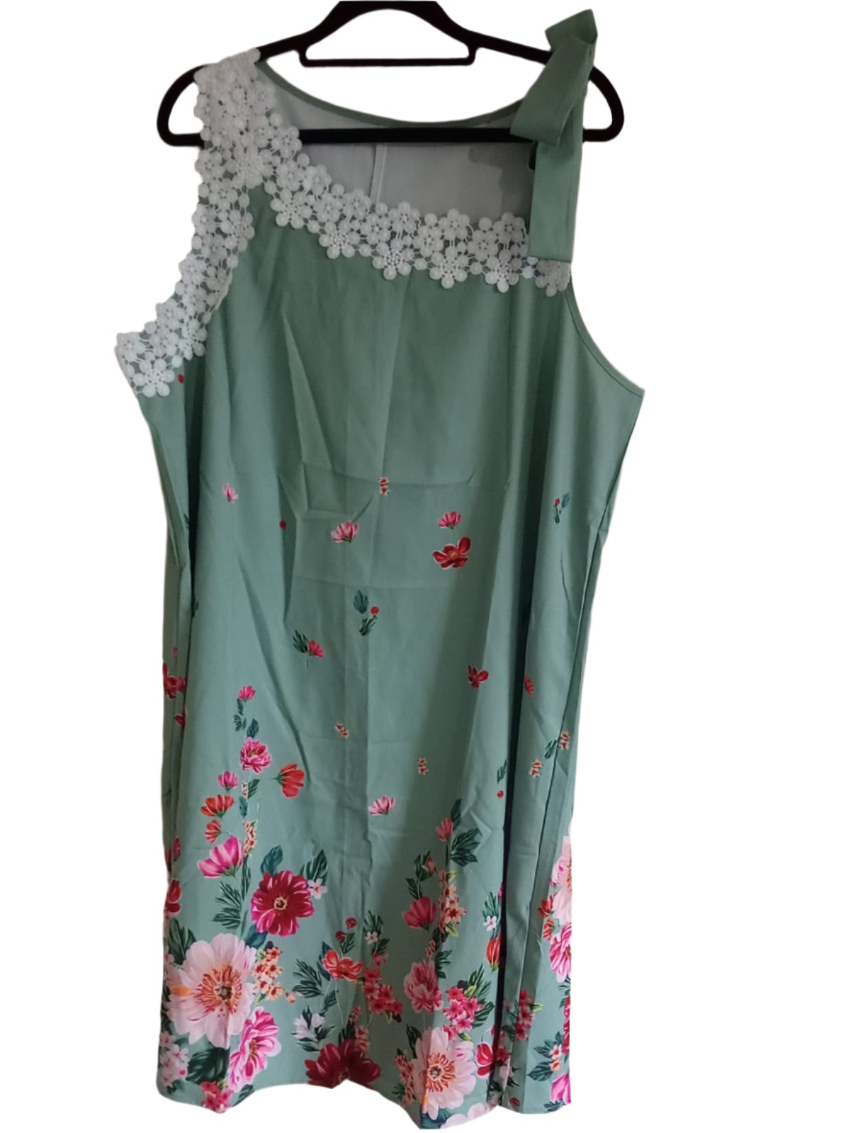 Green Floral Lace Edged Asymmetric Mid length Dress