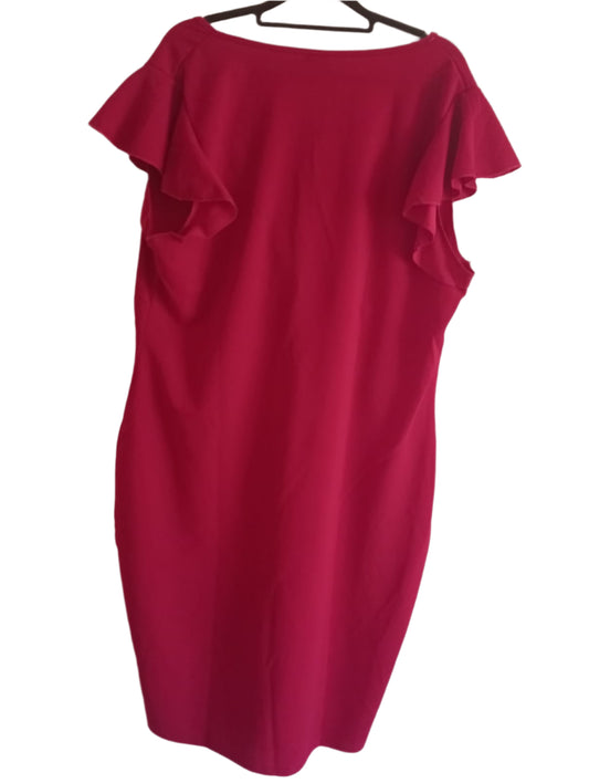 Red Dress with Crossover Neckline and Ruffle Cap Sleeves