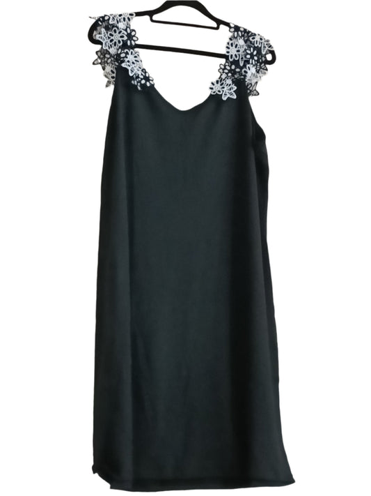 Short Black Dress with Lace Flower Straps