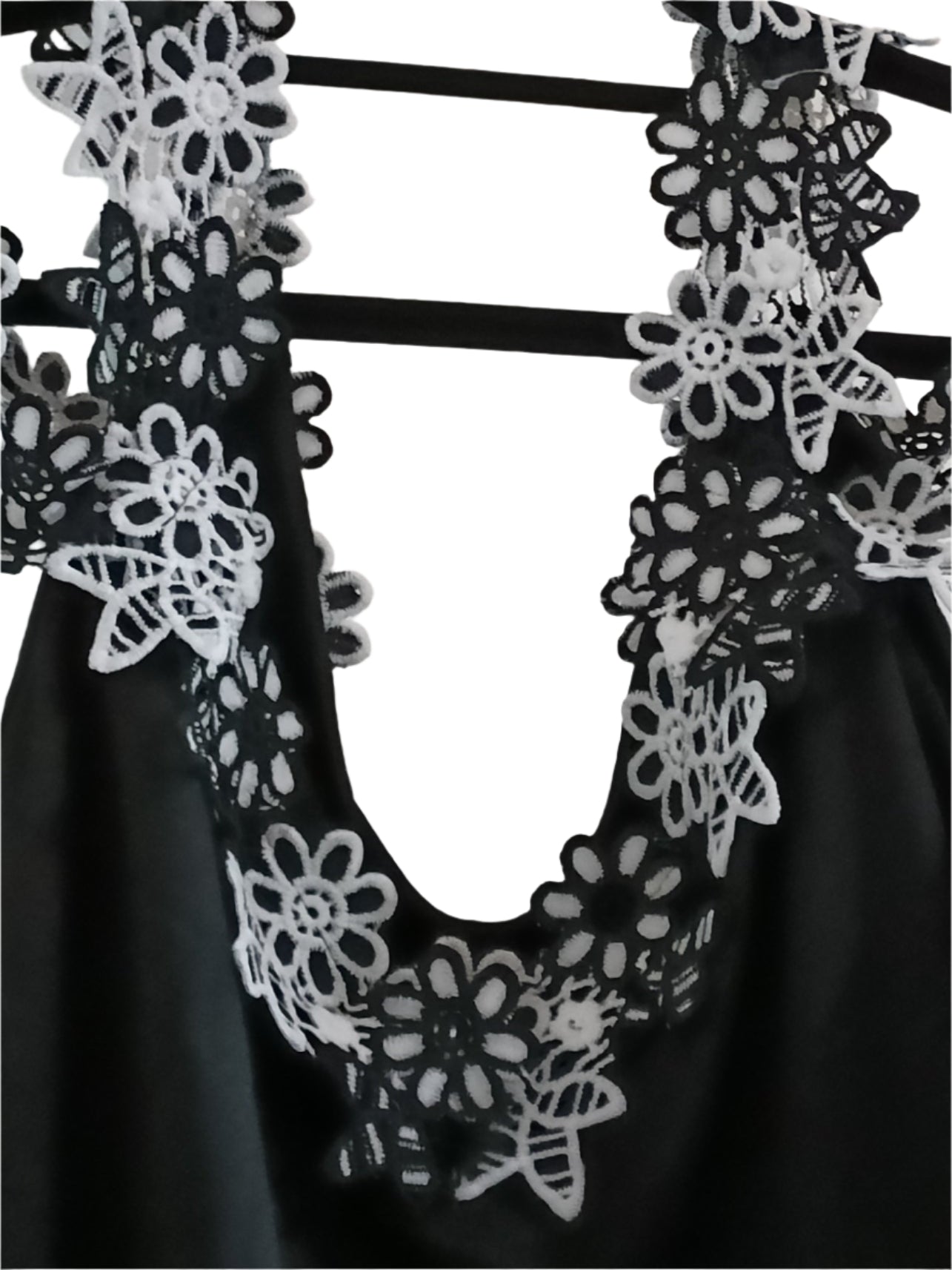 Short Black Dress with Lace Flower Straps