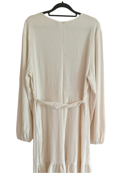 Cream Belted Dress with Frill Hem and Surplice Neckline