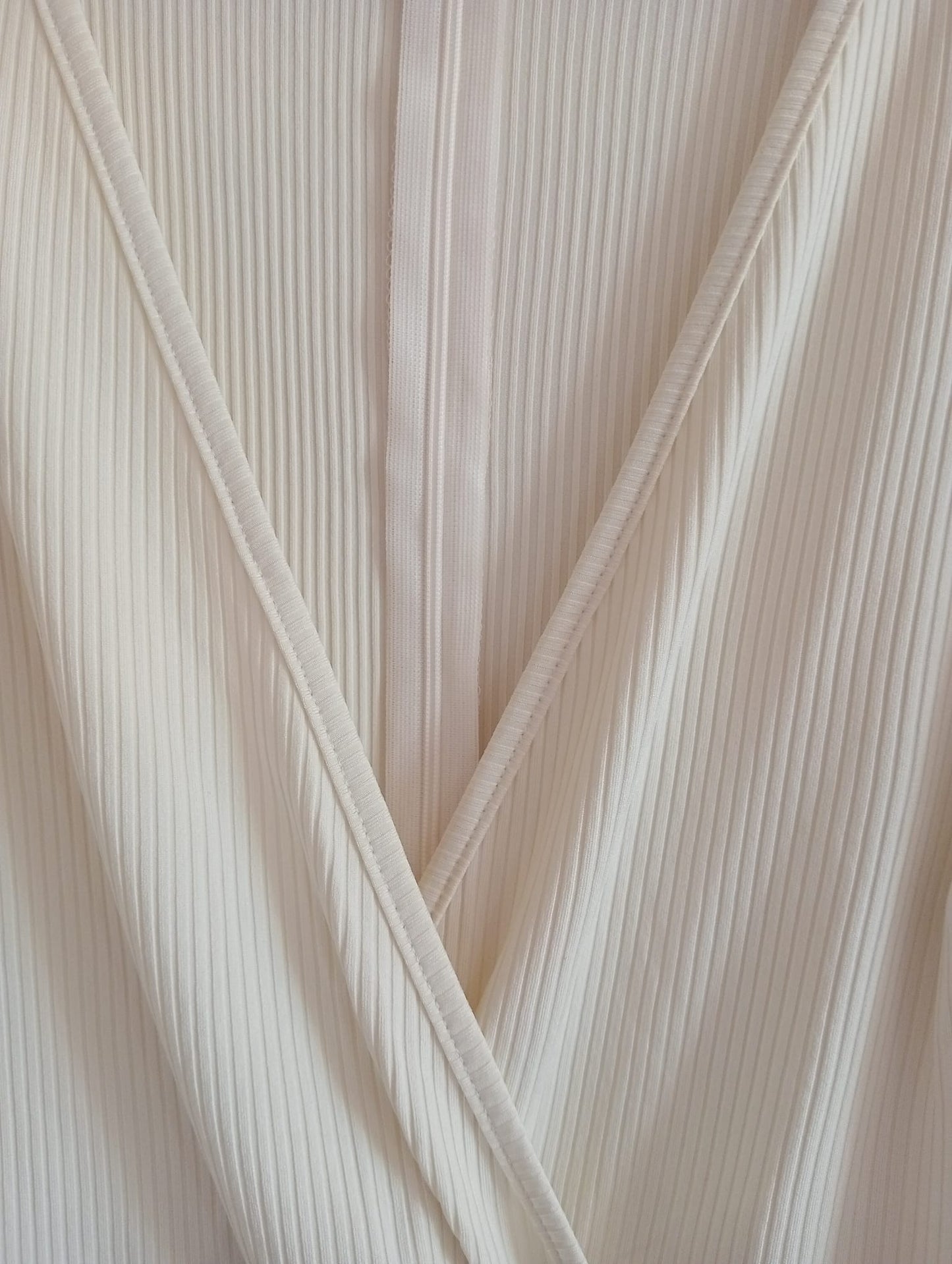 Cream Belted Dress with Frill Hem and Surplice Neckline