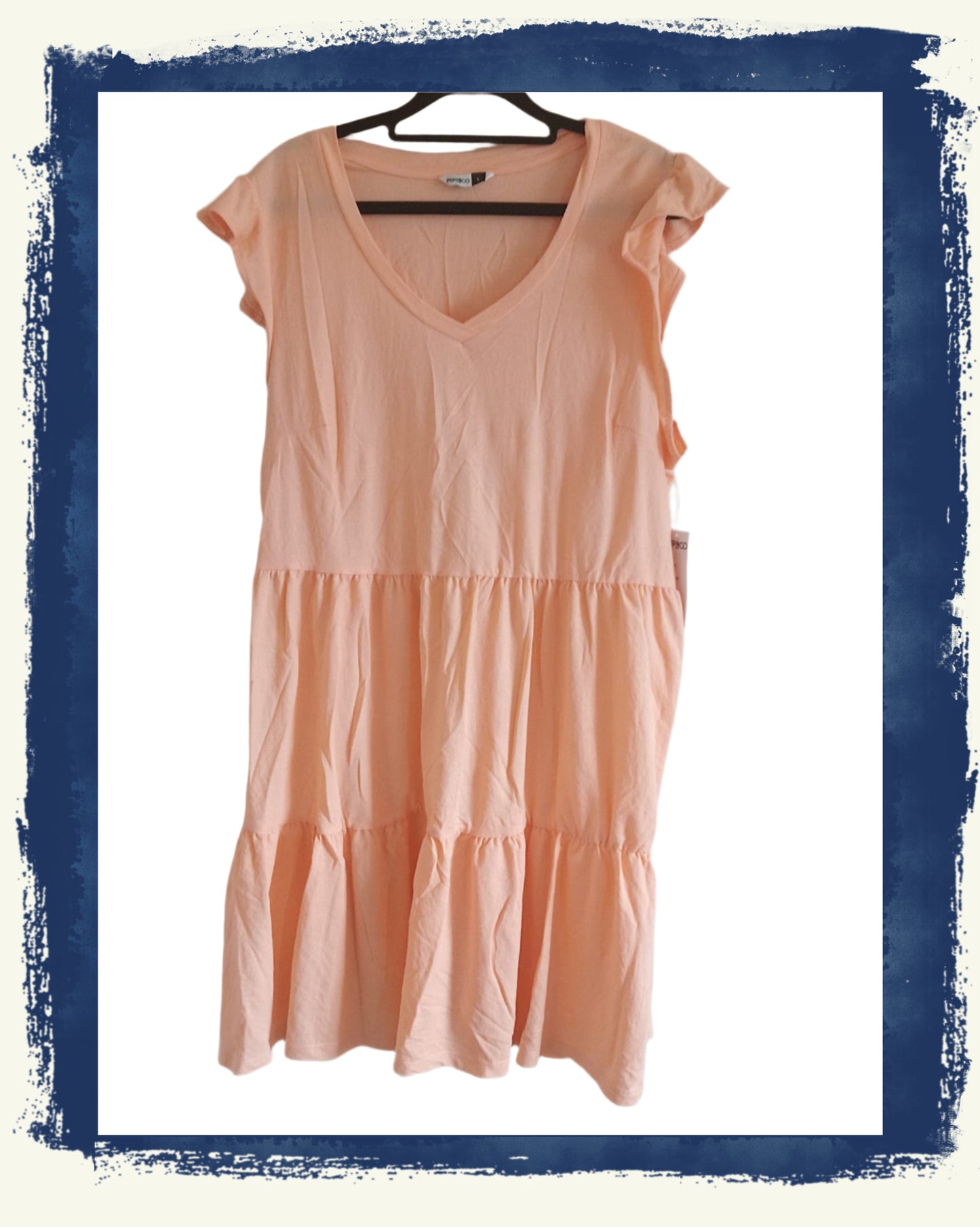 Peach Tiered Dress with Short Ruffle Sleeves