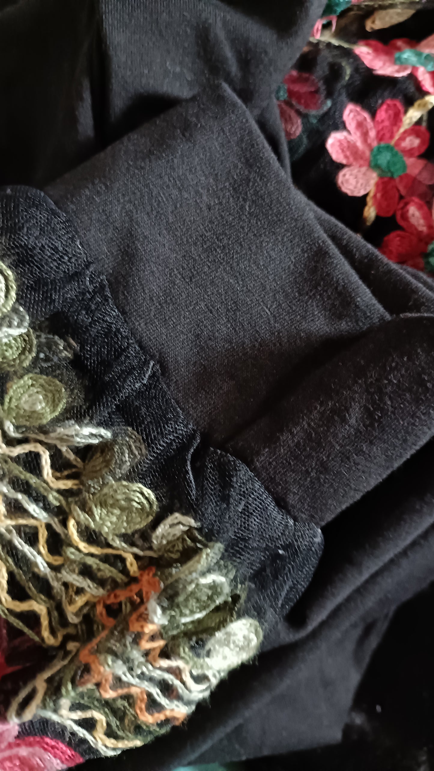 Black Long Sleeve Top with Sheer Floral Sleeves