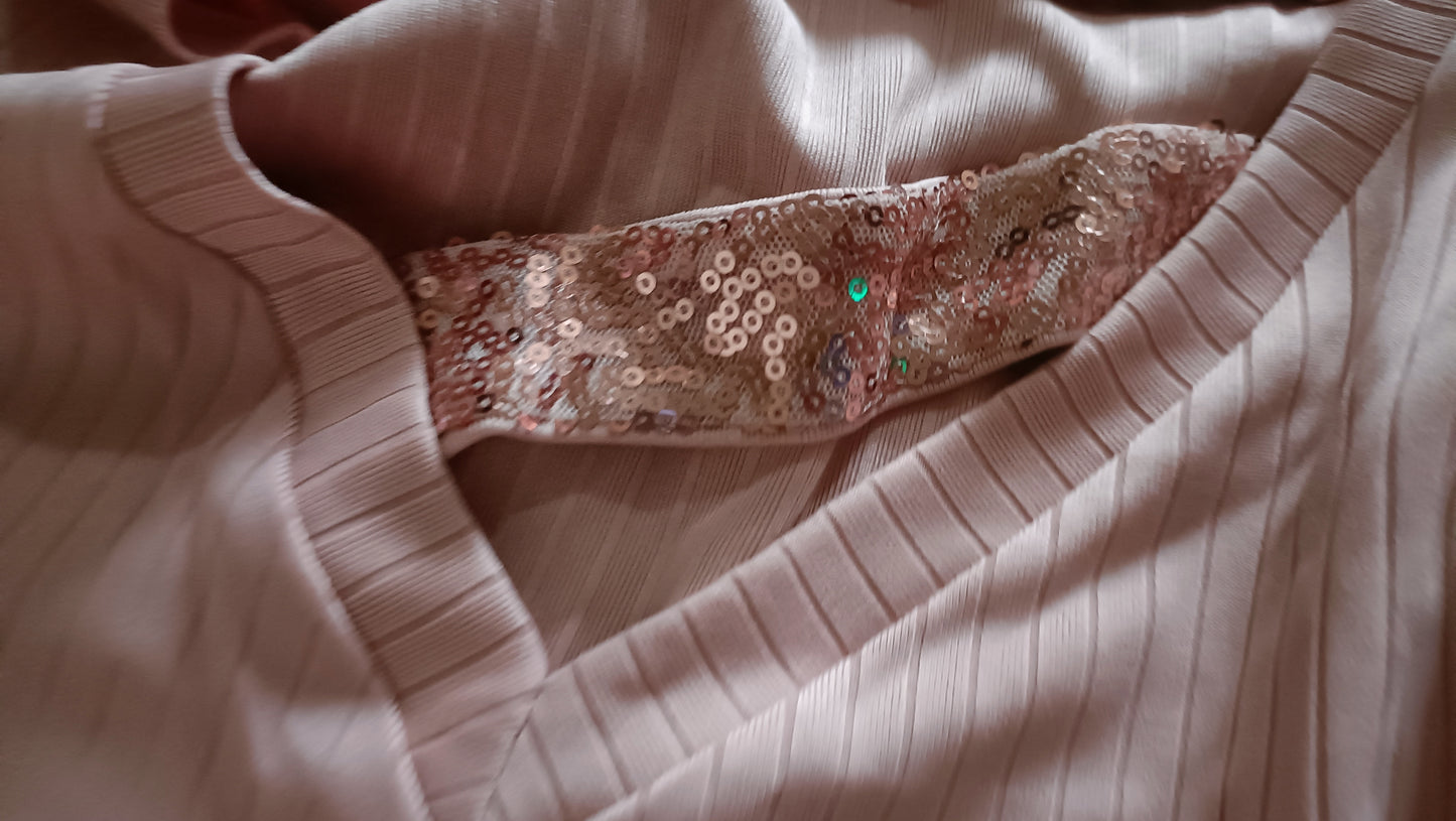 Dusky Pink V Neck Top with Sparkle Bar