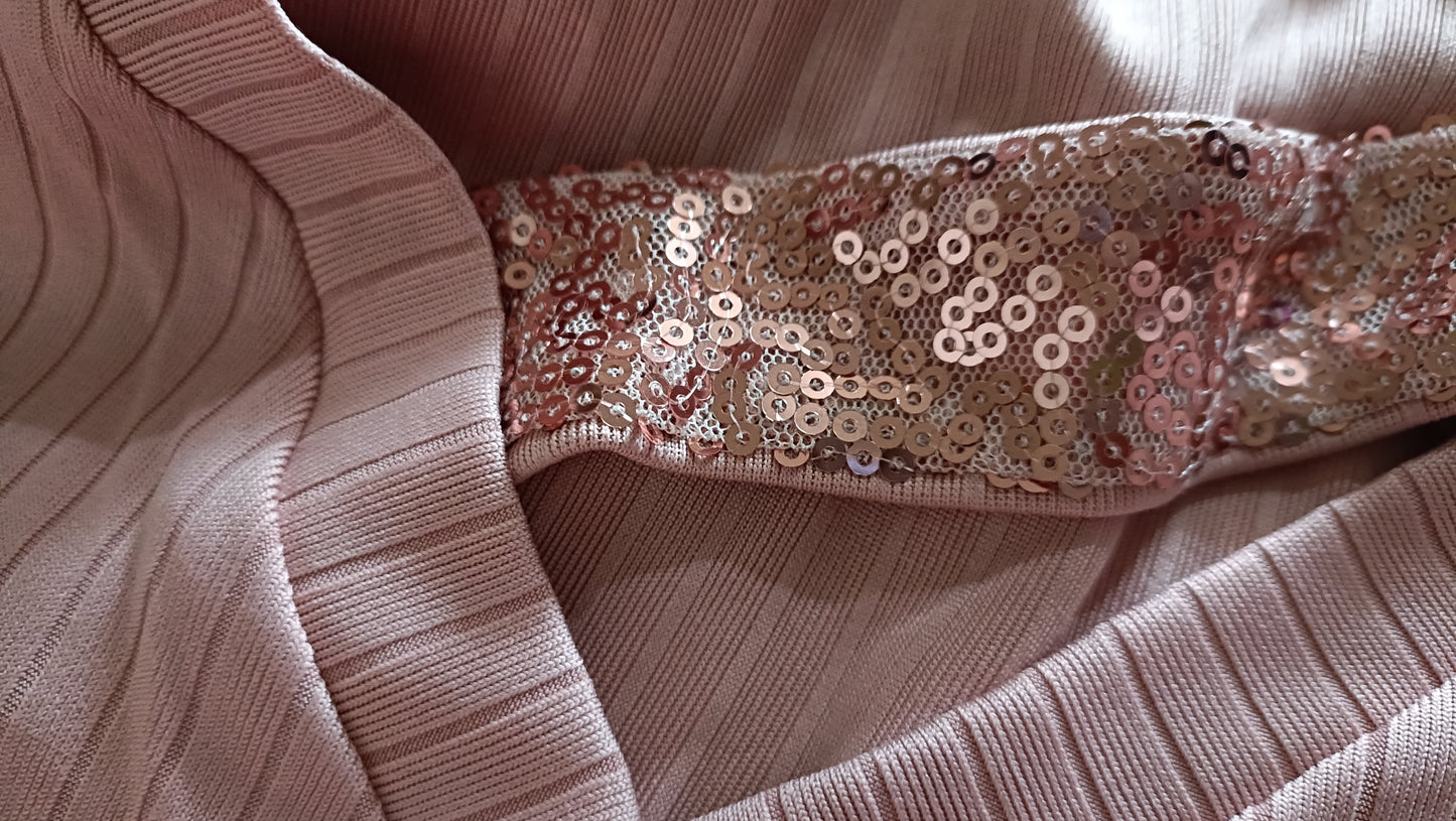 Dusky Pink V Neck Top with Sparkle Bar