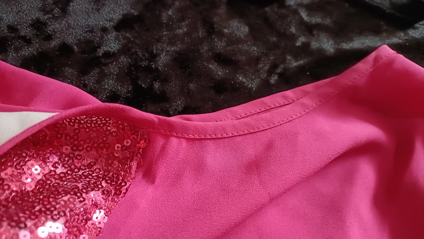 Hot Pink Blouse with White and Sequin Panel Detail