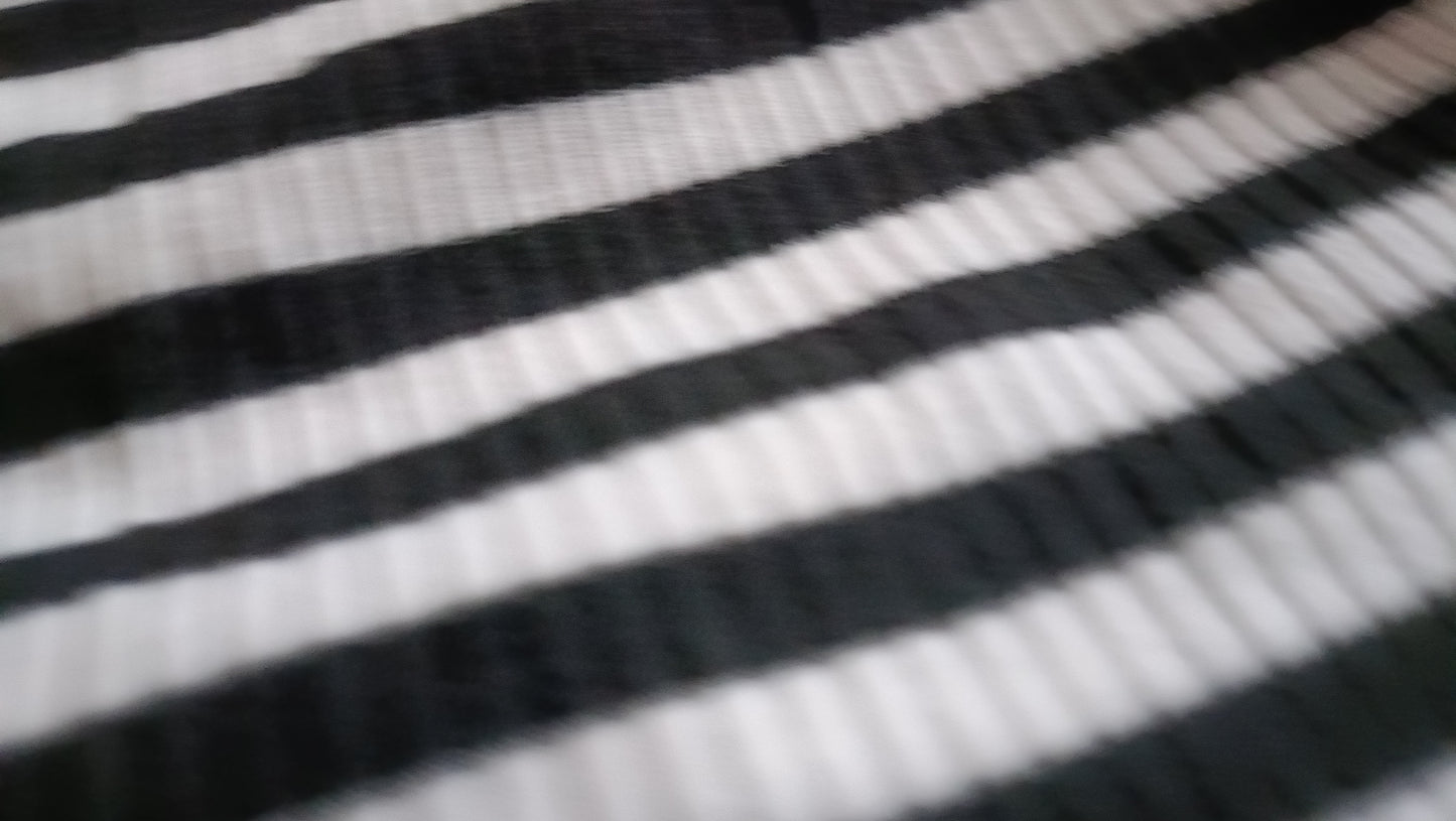 Long Sleeve Black and White Striped T Shirt with Star Motif