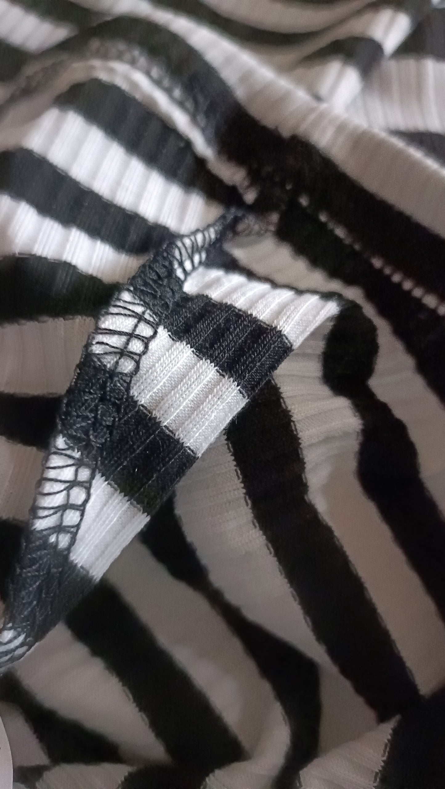 Long Sleeve Black and White Striped T Shirt with Star Motif